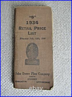 1936 John Deere Retail Price List Catalog D Tractors Plow Combine Farm Implement