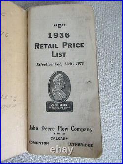 1936 John Deere Retail Price List Catalog D Tractors Plow Combine Farm Implement