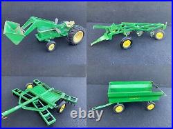 ^1960s VINTAGE JOHN DEERE 4 PIECE SET WITH RARE END LOADER TRACTOR