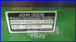 1991 John Deere 430 Lawn Tractor, Diesel, 60 Deck, 48 Power Angle Snow Plow