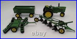 1/16 Ertl Farm Toy John Deere Tractor, Disk, Plow, Wagon Cast Wheel Set