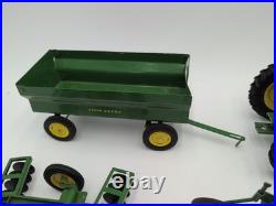 1/16 Ertl Farm Toy John Deere Tractor, Disk, Plow, Wagon Cast Wheel Set