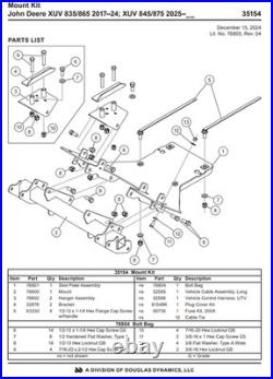 35154 UTV Mount for 2018-2022 John Deere XUV Western Fisher SnowEx UTV Plow