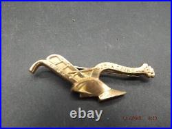 Antique Early John Deere Hand Plow Gold advertising brooch pin button tract