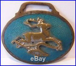 Antique John Deere Leaping Deer Over Plow Pocket Watch Fob Blue Turquoise Enamel