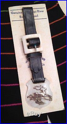 Antique John Deere Mother-of-Pearl Watch Fob Early Plow on Original Card Vintage