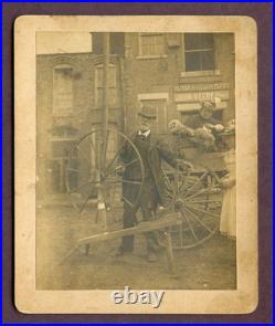 Antique Photo Cabinet Card MEN ID GREEN OLD SPINNING WHEEL JOHN DEERE PLOWS 1898 Antique Photo Cabinet Card MEN ID GREEN OLD SPINNING WHEEL JOHN DEERE PLOWS 1898