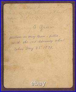 Antique Photo Cabinet Card MEN ID GREEN OLD SPINNING WHEEL JOHN DEERE PLOWS 1898 Antique Photo Cabinet Card MEN ID GREEN OLD SPINNING WHEEL JOHN DEERE PLOWS 1898