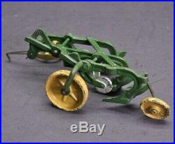 Antique Vtg Vindex Cast Iron John Deere Three Bottom Plow Tractor Toy