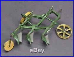 Antique Vtg Vindex Cast Iron John Deere Three Bottom Plow Tractor Toy