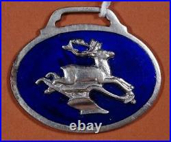 Early John Deere Plow Blue Porcelain & Nickel Plated Brass Watch Fob sf1A3-12