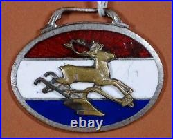 Early John Deere Plow R W & B Porcelain & Nickel Plated Brass Watch Fob sf1A3-12