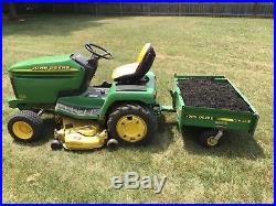 JOHN DEERE 325 lawn mower tractor 48 inch deck snow plow blade tire chains cart