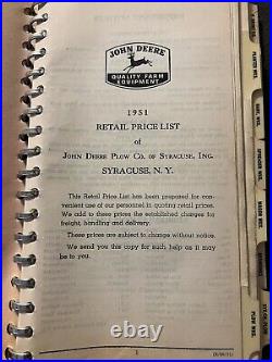 John Deere 1950-51 Price List John Deere Plow Company of Syracuse NY