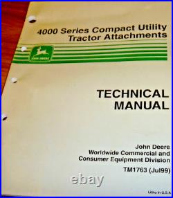 John Deere 47 59 Snowblower for 4000 Series Tractor Technical Manual TM1763