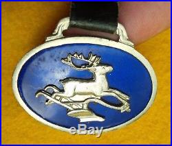John Deere Blue Enamal Watch Fob Deer Jumping Over Plow 1910 -1940 Watch Fobs
