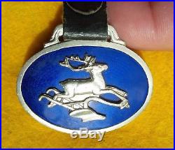 John Deere Blue Enamal Watch Fob Deer Jumping Over Plow 1910 -1940 Watch Fobs