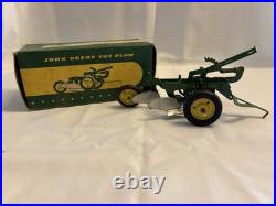 John Deere Diecast Metal Plow Toy Green Yellow Vintage Farm Vehicle with Box