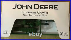 John Deere Lindeman Crawler w Two Bottom Plow Tractor 1/16 Scale JDM-189 DieCast