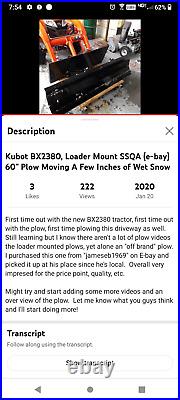 NEW 96 Hydraulic Snow Plow Universal Skid Steer mount, Compact Tractor Kubota 8