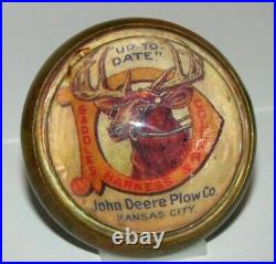 RARE John Deere Plow Co Kansas City Horse Bridle Rosette Button Up to Date Deer