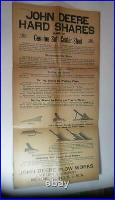 Vintage 1920 John Deere Hard Shares Fold Out Poster 12 X 24 Plow Works