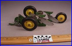 Vintage 1950's John Deere 2 bottom plow Eska Ertl 116 metal Farm Tractor Toy