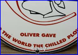Vintage Chilled Oliver Plow Porcelain Sign Gas Oil Dealership Tractor Farm Deere