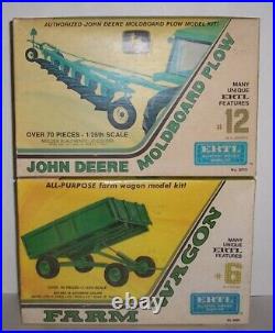 Vintage Ertl John Deere 1/25 Model Kits Farm Wagon & Moldboard Plow Pair Lot