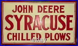 Vintage JOHN DEERE SYRACUSE CHILLED PLOW Tin Sign Original Embossed Farm Feed Vintage JOHN DEERE SYRACUSE CHILLED PLOW Tin Sign Original Embossed Farm Feed