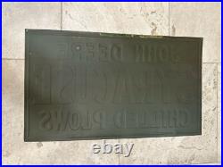 Vintage JOHN DEERE SYRACUSE CHILLED PLOW Tin Sign Original Embossed Farm Feed
