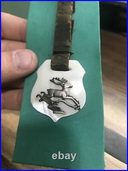 Vintage John Deere Plow Mother Of Pearl Watch Fob Original Leather Strap RARE