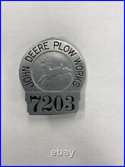 Vintage John Deere Plow Works Factory #7203 Employee ID Pinback Badge Antique