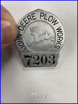 Vintage John Deere Plow Works Factory #7203 Employee ID Pinback Badge Antique