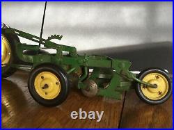 Vintage John Deere Toy Tractor & Plow 2 Pcs Eska Model 60 Cast Metal Green Farm