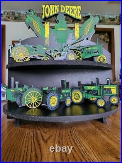 Vintage John Deere Wood Display With Seven Tractors And Two Plows