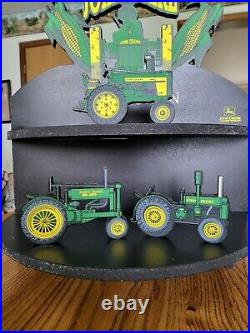 Vintage John Deere Wood Display With Seven Tractors And Two Plows