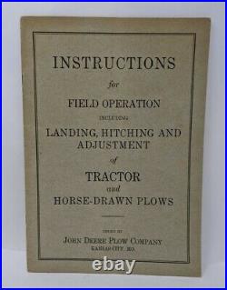Vtg John Deere Instructions Field Operation Tractor and Horse-Drawn Plows 1910s